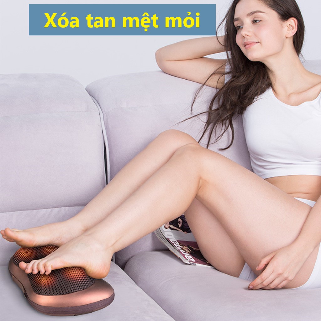 Gối massage hồng ngoại 8 bi Cao Cấp có đảo chiều Công Nghệ Nhật Bản (Bảo hành 12 tháng)