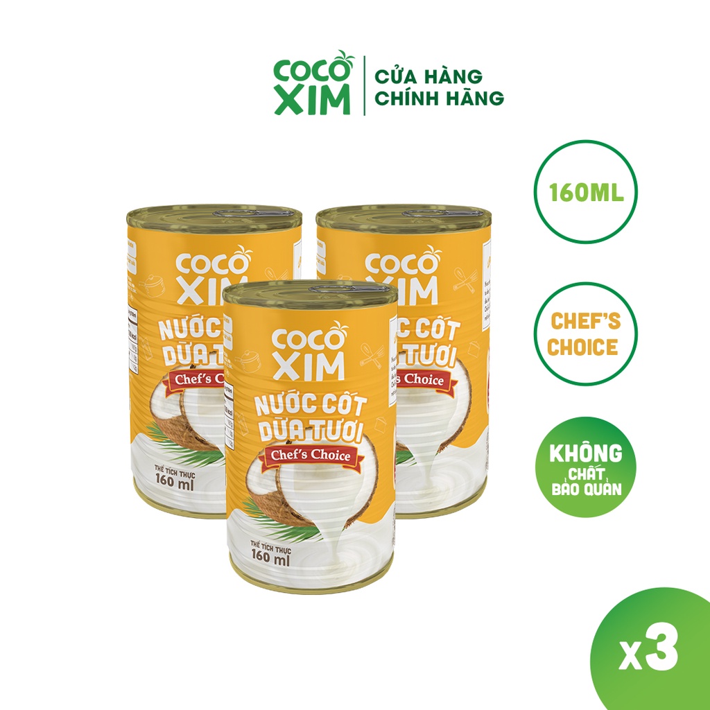 [NẤU ĂN SIÊU GỌN]_COMBO 3 Lon Nước cốt dừa Chef's choice Cocoxim 160ml/Hộp