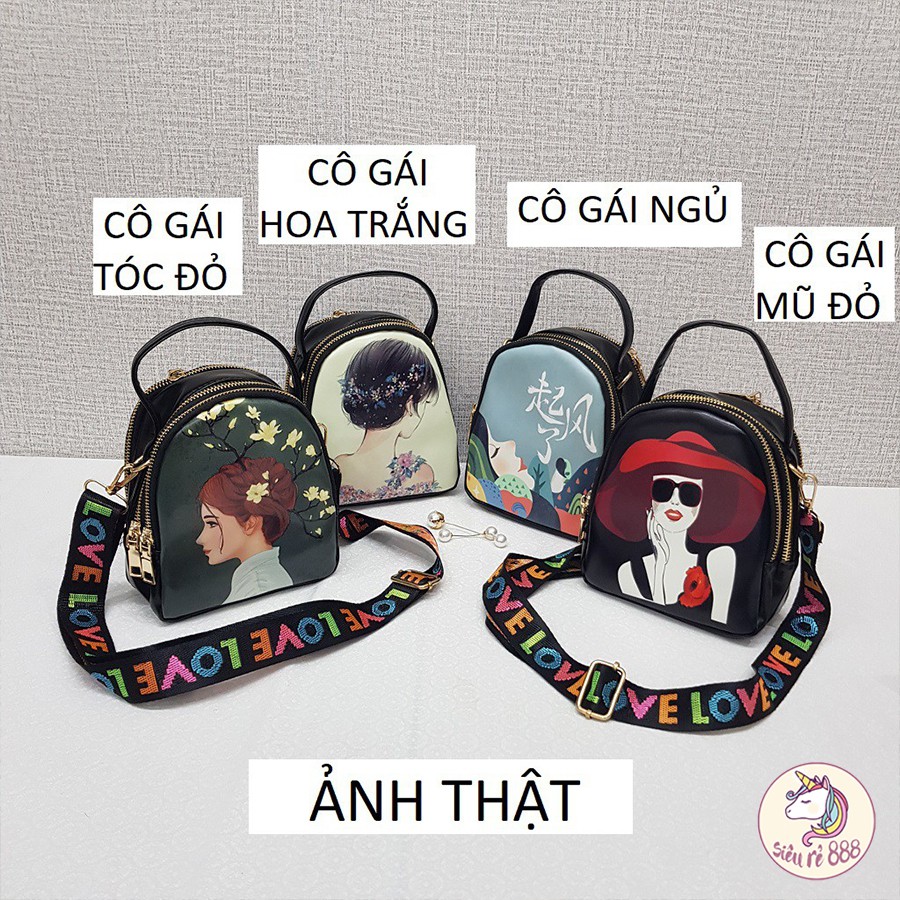 Túi đeo chéo mini hình cô gái dây chữ love - T688