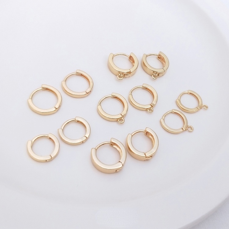Một Cặp Bông Tai Tròn 14K Bằng Đồng Màu Vàng Đồng Có Khóa Treo Trang Sức Thủ Công