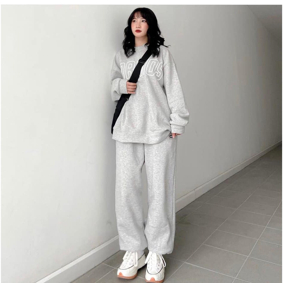Set quần Jogger nữ ống rộng + Áo nỉ Cosmos - Ba màu Trắng/ Đen/ Ghi xám - Vải len tăm Oversize - Vitalita.cloth | BigBuy360 - bigbuy360.vn