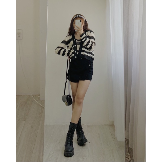Set áo len mõng kèm cardigan kẻ sọc 999