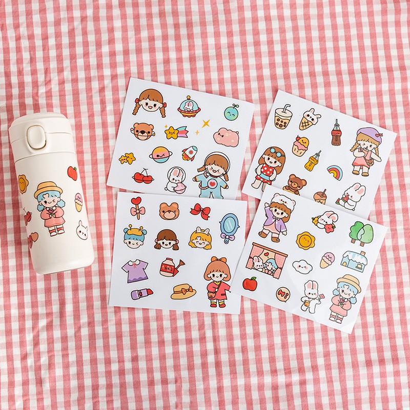 Sticker PVC Chống Nước Hình Gấu Nâu và Cô Bé Bear and Girl