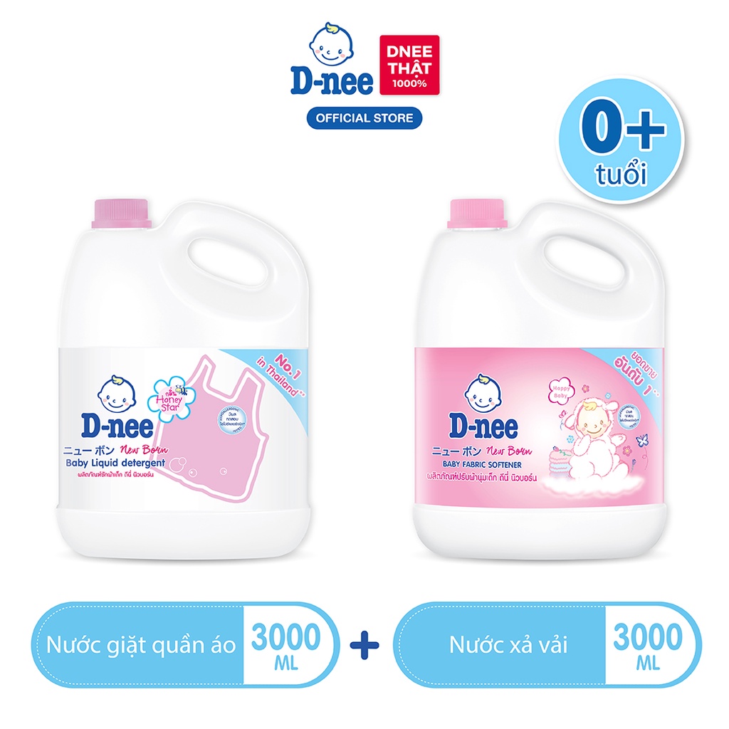 Nước giặt quần áo D-nee 3000 ML - Honey Star + Nước xả vải D-nee 2800 ML. - Happy Baby