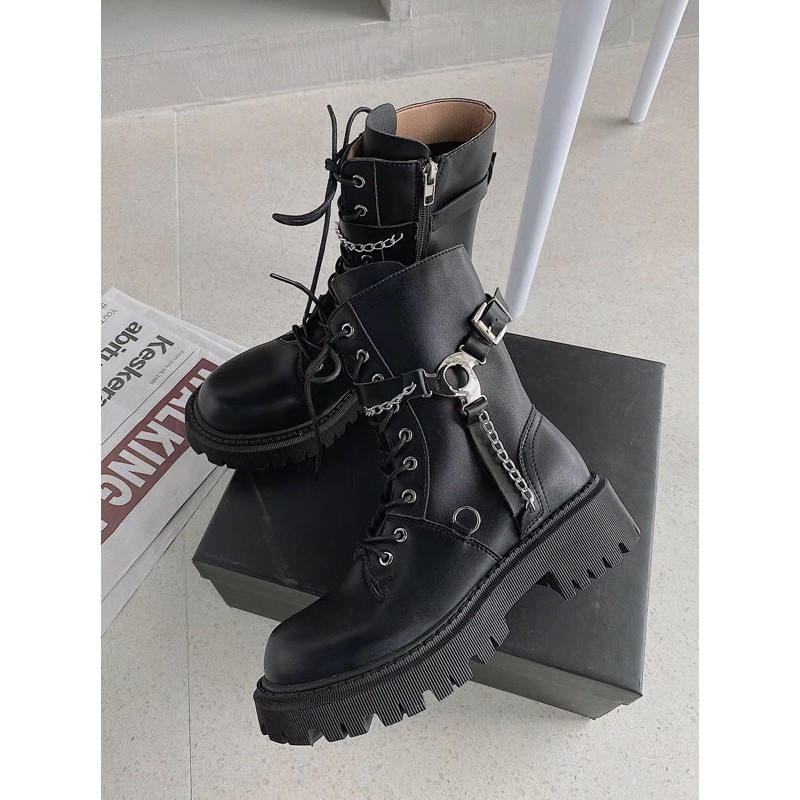 Giày boots ulzzang B35 đế cao dày dây xích boot nữ 2020