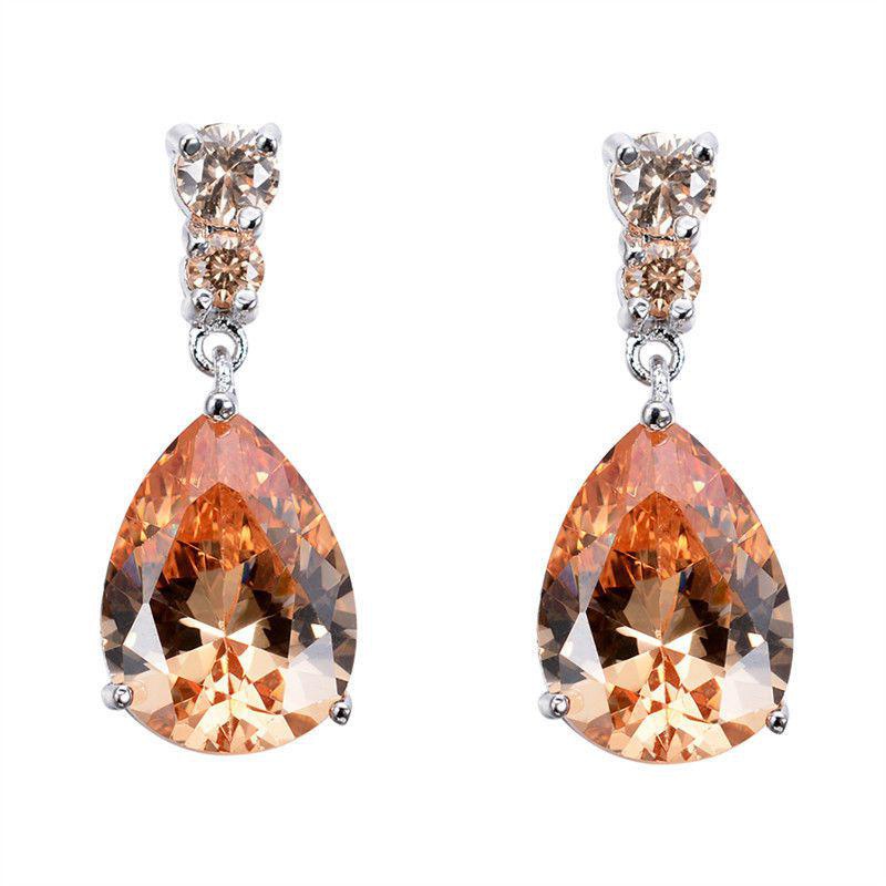 Bông tai mạ bạc 925 hình giọt nước đính đá xinh xắn