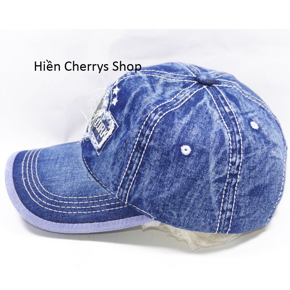 Nón kết jean NY New York khóa đuôi thường - Xanh Jean