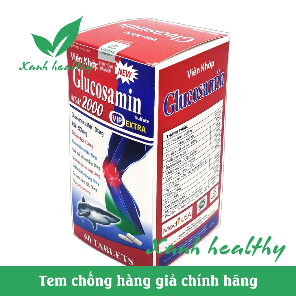 Viên Khớp Glucosamin MSM 2000 Giảm Thoái Hóa Khớp Giảm Đau Viêm Khớp Tăng Cường Dịch Khớp Giúp Khớp Cử Động Linh Hoạt