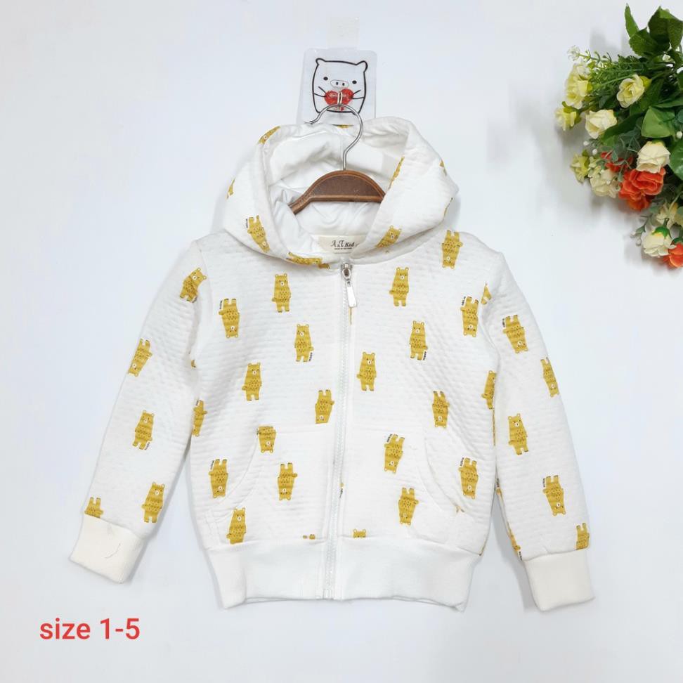 DG79-AK-02 - Áo khoác bé gái, chất nỉ xốp, in hình chó màu vàng, made in Việt Nam