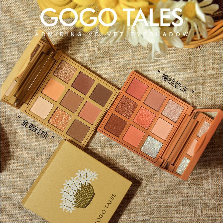 Bảng Phấn Mắt GOGO TALES 9 Màu Chất Liệu Sợi Tơ Tằm Lấp Lánh Lâu Trôi Chống Thấm Nước