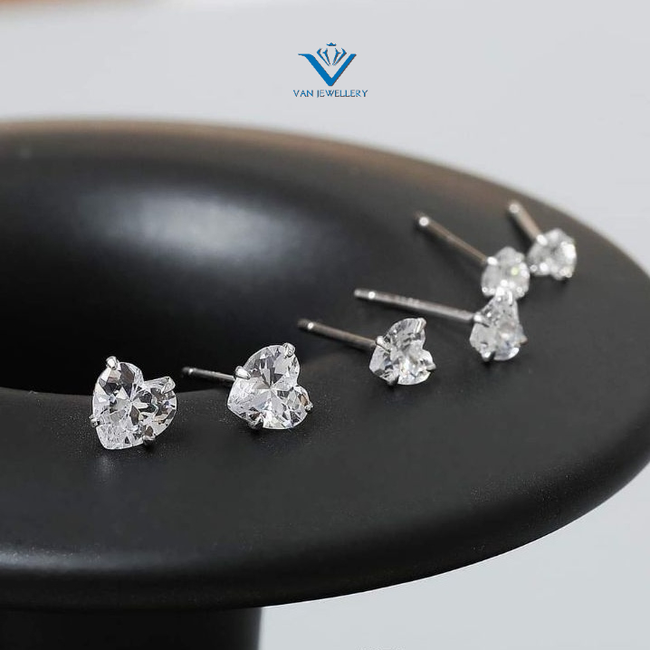 Bông tai bạc bông nụ đá hình trái tim xinh xắn Van Jewelry V10067