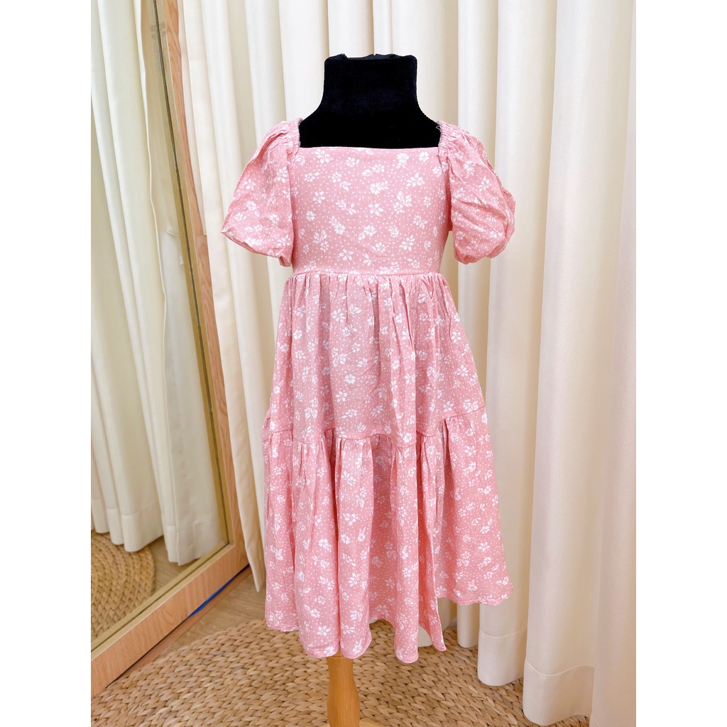 Đầm Tay Chuông Nơ Lưng Màu Trắng Họa Tiết Hoa Nhí Cam Cho Bé Gái 9kg-46kg SoraChan - M136, M137, M138, M139