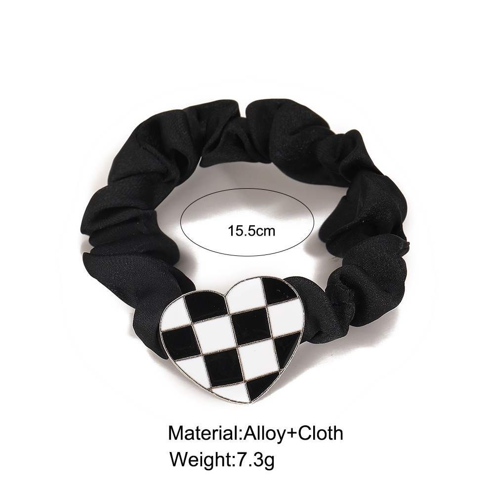 Dây cột tóc 17KM mặt hình vuông/trí tim hoạ tiết kẻ sọc đen đơn giản phụ kiện tóc xinh xắn cho nữ