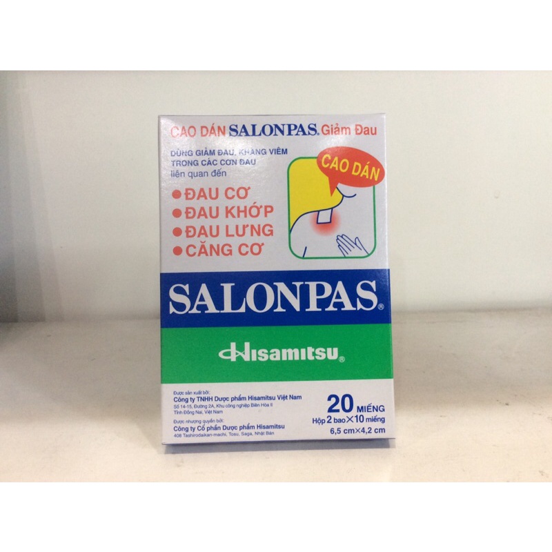 Cao dán salonpas hộp 20 miếng 2 bao x 10 miếng