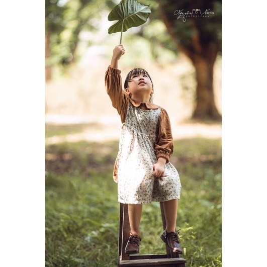 P'ti chou - Váy Gramin kèm yếm hoa vintage dành cho bé gái 1y- 5y