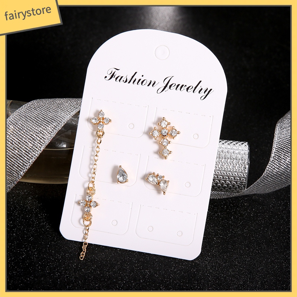 Set 4 bông tai đính đá pha lê