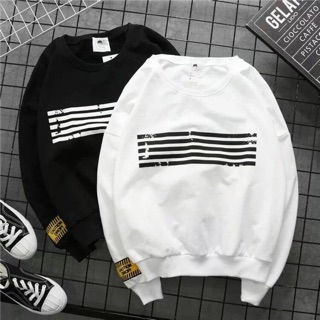 Áo sweater in sọc ngang vải da cá dày dặn