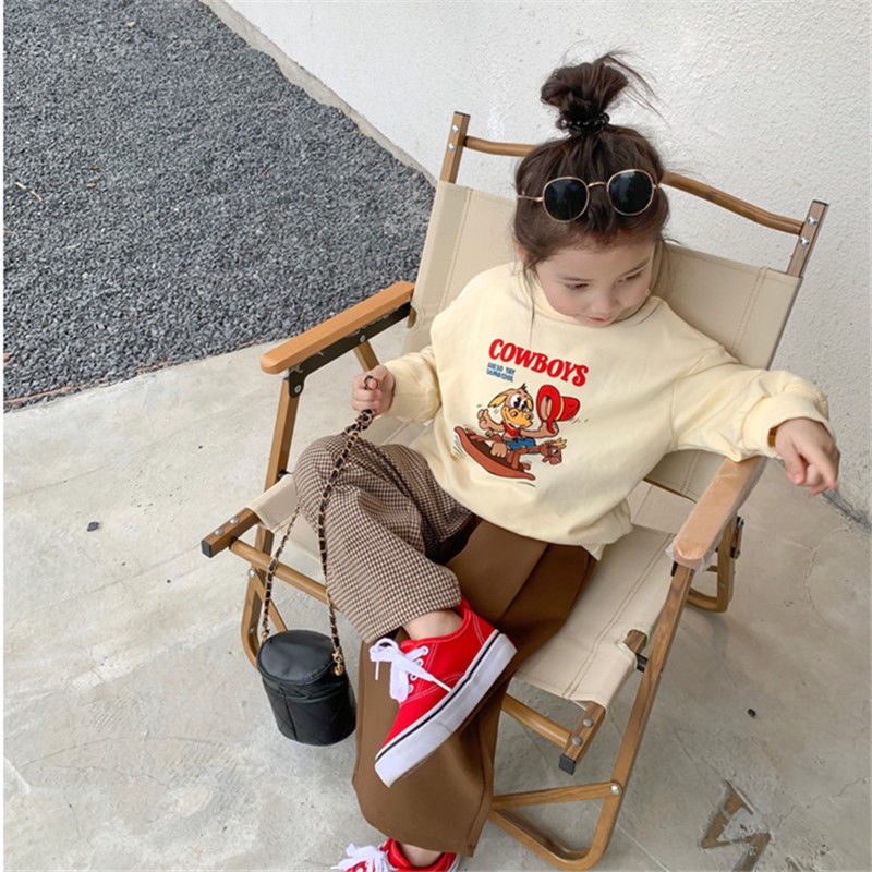 Áo Thun Cotton Tay Dài Dáng Rộng In Họa Tiết Hoạt Hình Thời Trang Mùa Thu Cho Bé Gái