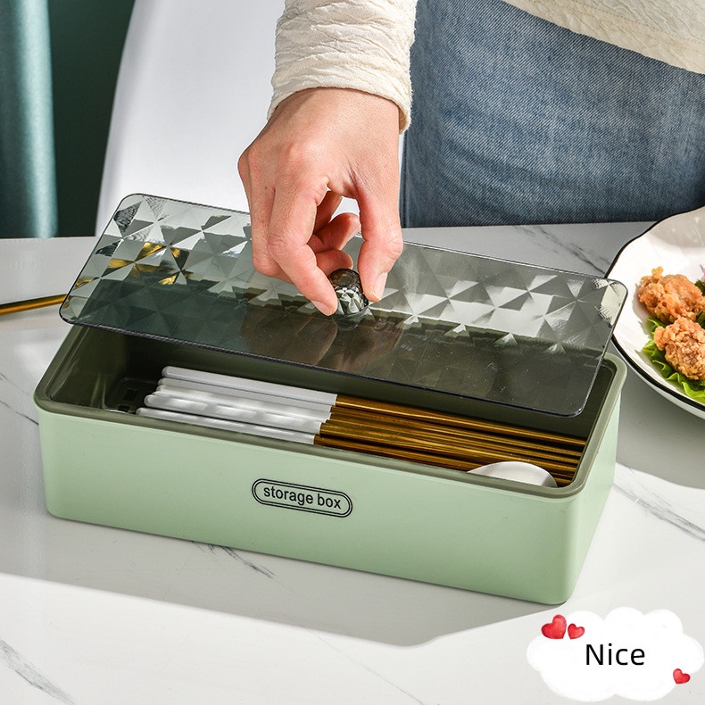 Hộp Đựng Muỗng Đũa Nĩa Nhà Bếp Có Nắp Đậy Chống Bụi