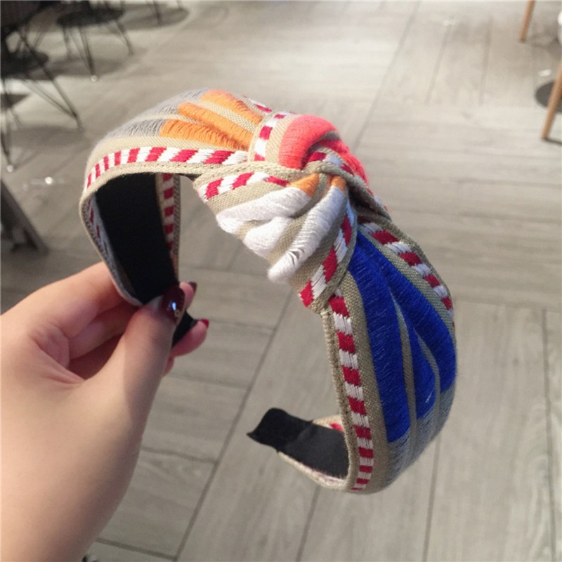 Băng Đô Dệt Kim Co Giãn Bản Rộng Kẻ Sọc Màu Khối Xoắn Cổ Điển Mùa Thu Hàn Quốc Cho Nữ