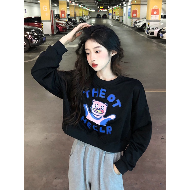 Áo Hoodie Lửng Tay Dài In Chữ Thời Trang Dành Cho Nữ