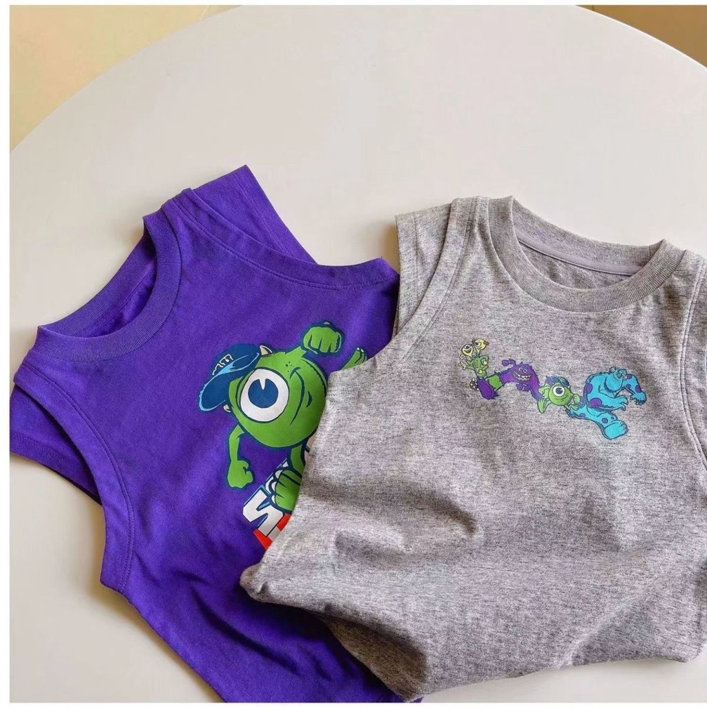 Áo Thun Cotton Sát Nách Cổ Tròn In Họa Tiết Hoạt Hình Phong Cách Hàn Quốc Thời Trang Mùa Hè Cho Bé Trai