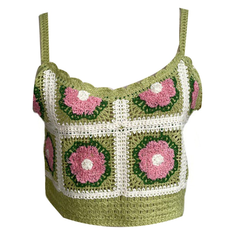 Áo Croptop Dệt Kim Hai Dây Họa Tiết Hoa Sắc Thời Trang Đi Biển Cho Nữ