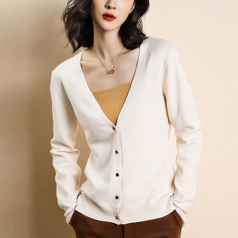 Áo khoác Cardigan dệt kim màu trơn phối nút thời trang