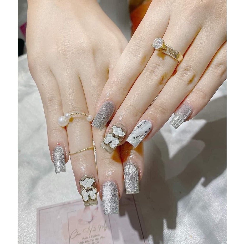 Charm gấu nâu, trắng, đen, chamr trang trí móng cute, chamr nail cao cấp