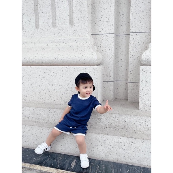 Set 2 bộ short cotton bé trai bé gái (xanh-vân mây)