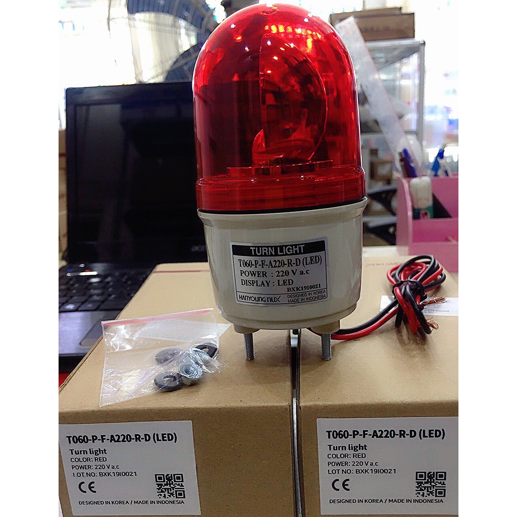 Đèn xoay cảnh báo Có Còi  T060-PFA220R-D, Hanyoung Nux Hàn Quốc