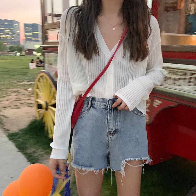 SUXI Áo Khoác Cardigan Dệt Kim Tay Dài Phong Cách Hàn Quốc