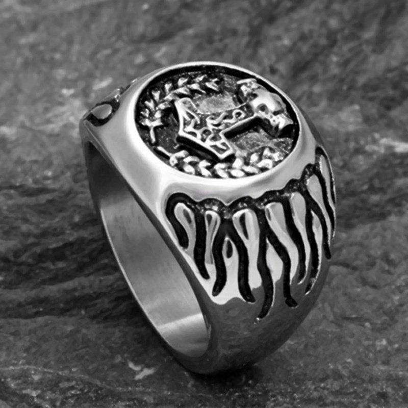 Cincin Punk Desain Thor Goth mythical Thor Bahan Stainless Steel Warna Silver untuk Pria