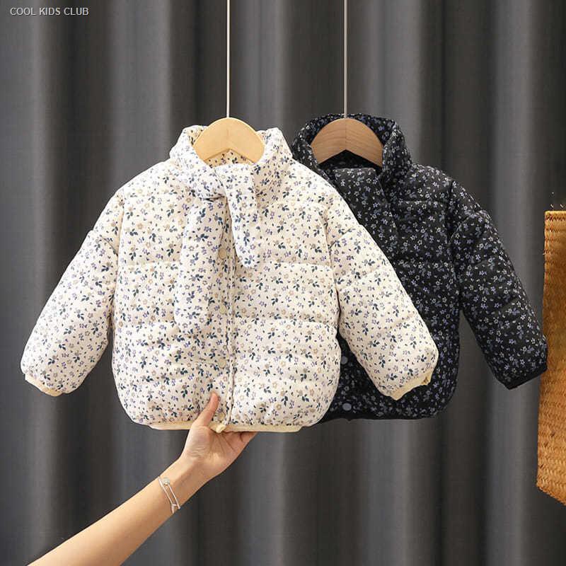 Áo Khoác Phao Lót Cotton Cashmere Phối Khăn Choàng Cổ Thời Trang Mùa Đông Cho Bé Gái