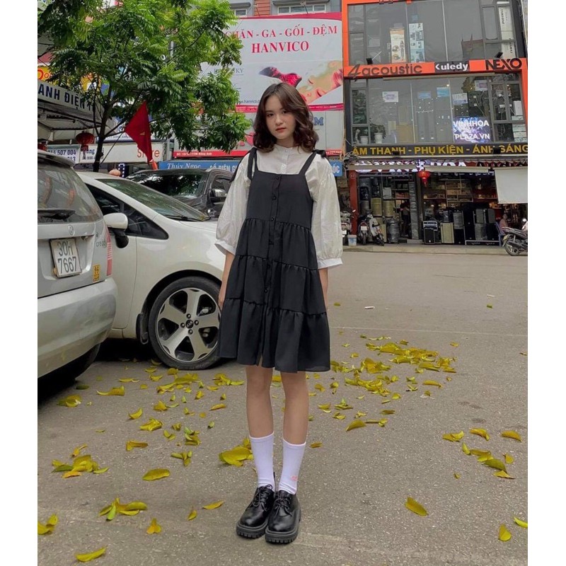 &lt;Freeship&gt; SET ÁO CỔ TÀU+YẾM HAI DÂY CUTE