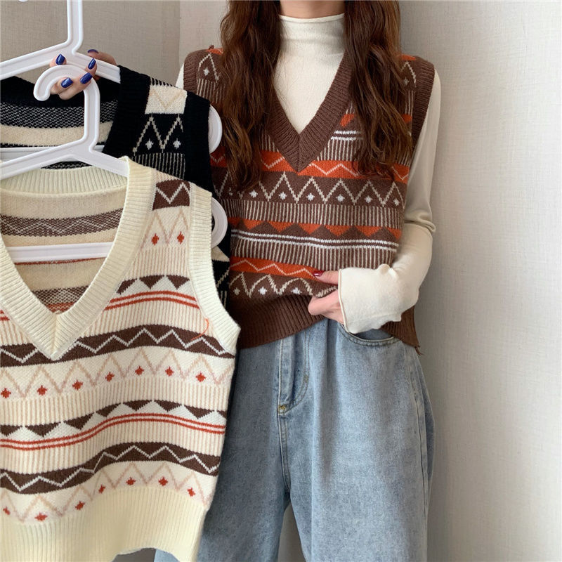 Áo sweater dáng rộng cổ chữ V phong cách Hàn Quốc cá tính hợp thời trang