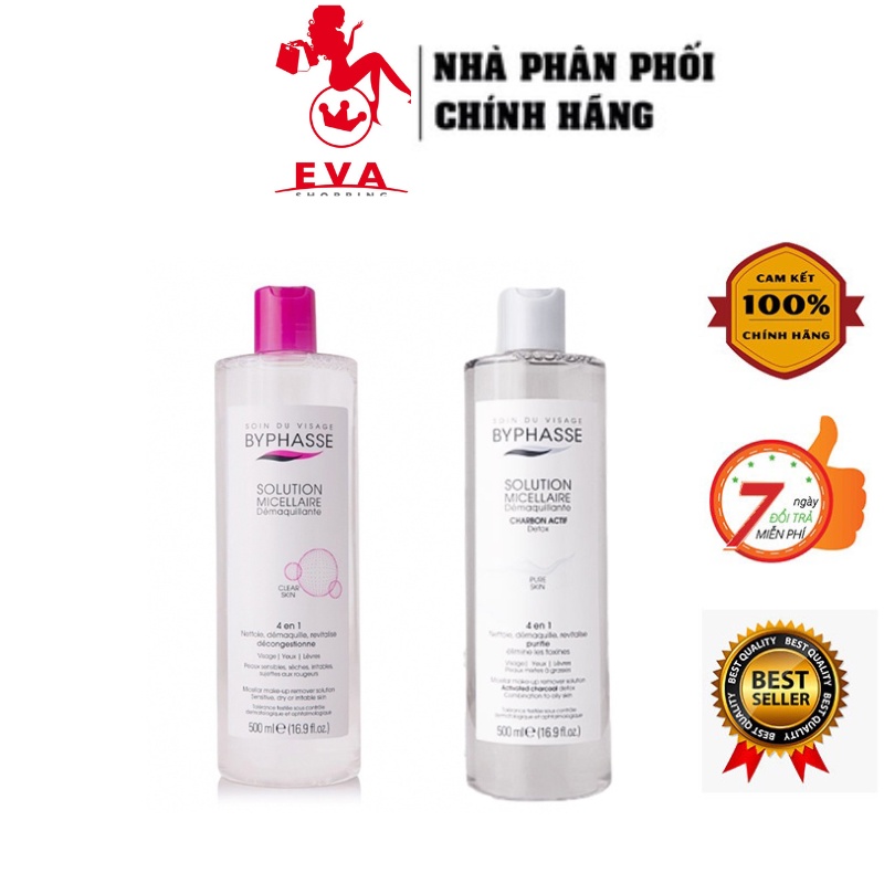 Nước Tẩy Trang Làm Sạch Da Dịu Nhẹ Cho Da Dầu, Da Khô, Da Nhạy Cảm Byphasse Chính Hãng 500ml