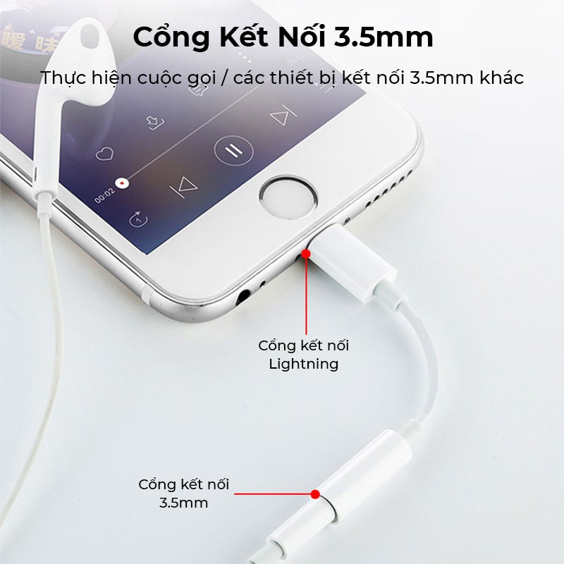 Jack Chuyển Đổi Tai Nghe iPhone Zin Cổng Lightning Sang 3.5mm Có Mic Chính Hãng Bảo Hành 06 Tháng