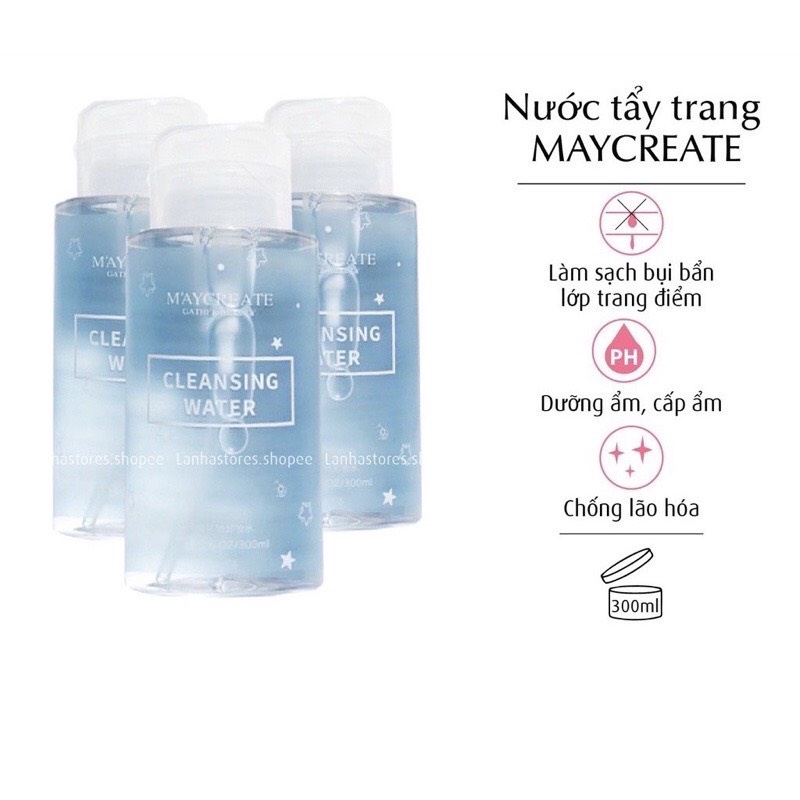 Nước tẩy trang MAYCREATE 300ml nắp nhấn trắng/nắp hồng