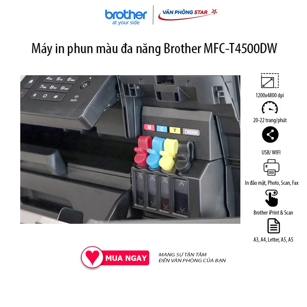Máy in màu A3 đa chức năng Brother MFC-T4500DW - In đảo mặt A3 - Wifi - Copy - Scan - Fax