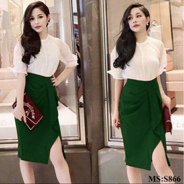 SET ÁO VÀ CHÂN VÁY XẾP LY VẠT BÈO CÓ NƠ | BigBuy360 - bigbuy360.vn