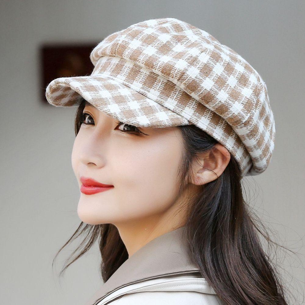 QQMALL Mũ Beret Họa Tiết Sọc Caro Phong Cách Anh Quốc Thời Trang Cho Nữ