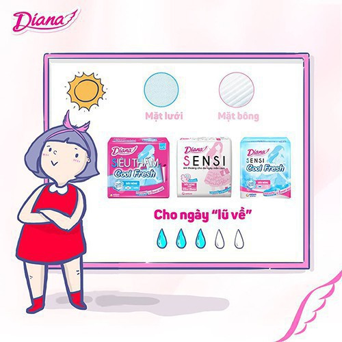 Combo 6 gói Băng Vệ Sinh Diana siêu thấm COOL FRESH cánh gói 8 miếng tặng kèm 1 Bình nước