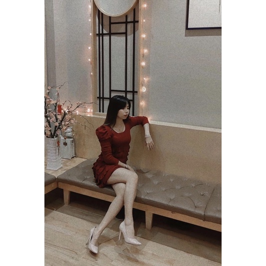 Đầm Body Len Tăm Màu Đỏ Đô