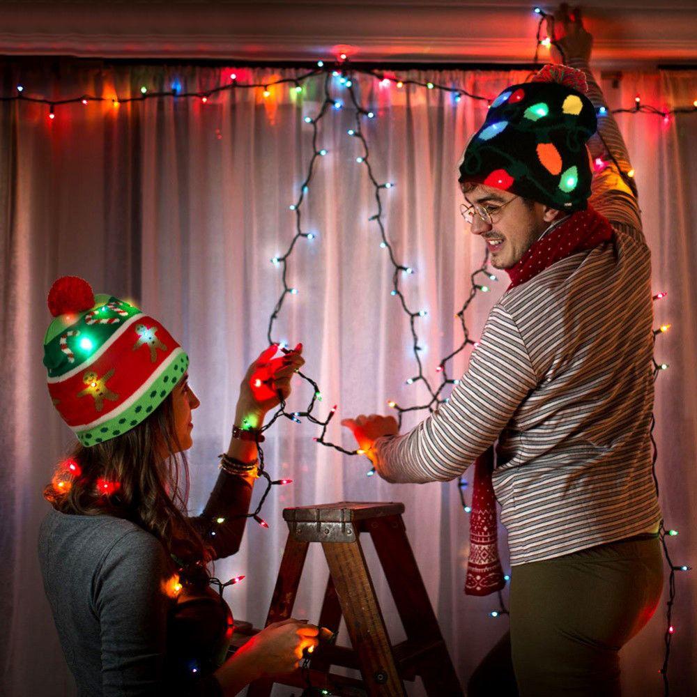 Mũ Len Beanie Có Đèn LED Hình Bông Tuyết Tuần Lộc Giáng Sinh Năm Mới Vui Nhộn Dành Cho Trẻ
