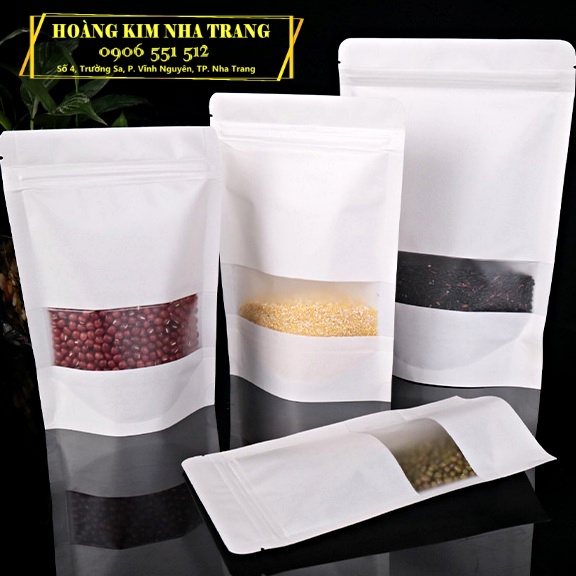 Túi Zip Kraft trắng cán màng bóng cửa sổ tràn - Chống thấm nước