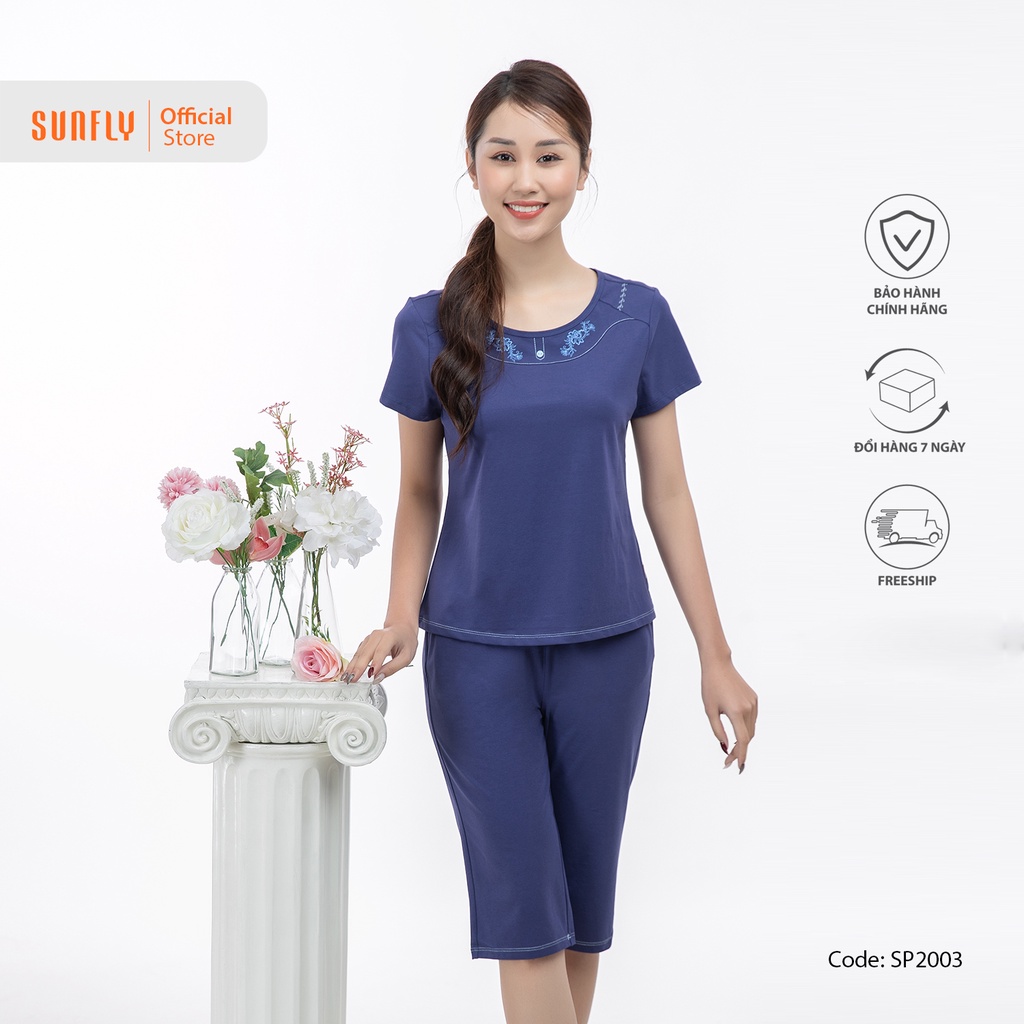 Bộ đồ mặc nhà nữ cotton SUNFLY áo cộc quần ngố SP2003