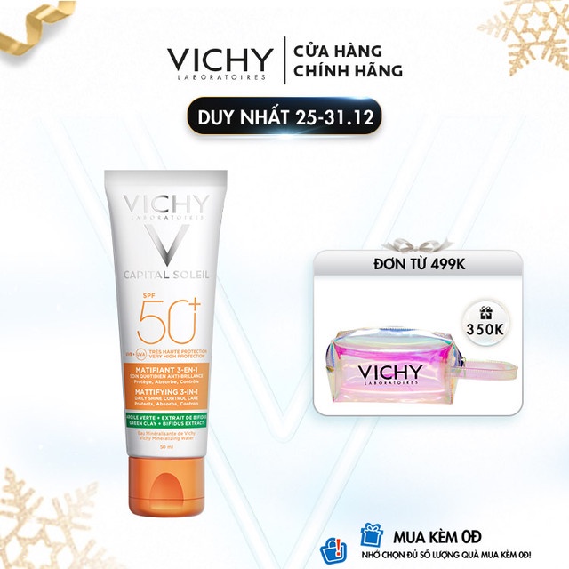 Kem Chống Nắng Chống Tia UVA + UVB Chống Ô Nhiễm Và Bụi Mịn Hằng Ngày Vichy Spf50+ Capital Soleil Mattifying 3 in 1 50ml