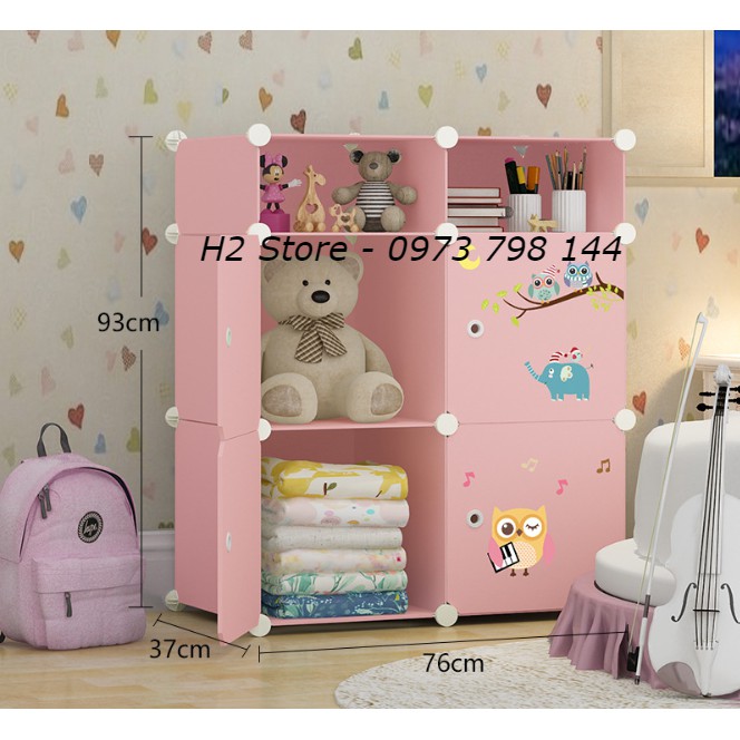 [SIÊU HOT] TỦ NHỰA LẮP GHÉP 4 Ô + 2 Ô NHỎ HỔNG CÚ MÈO ĐỂ ĐỒ CHO BÉ ĐA NĂNG THÔNG MINH sâu 37cm