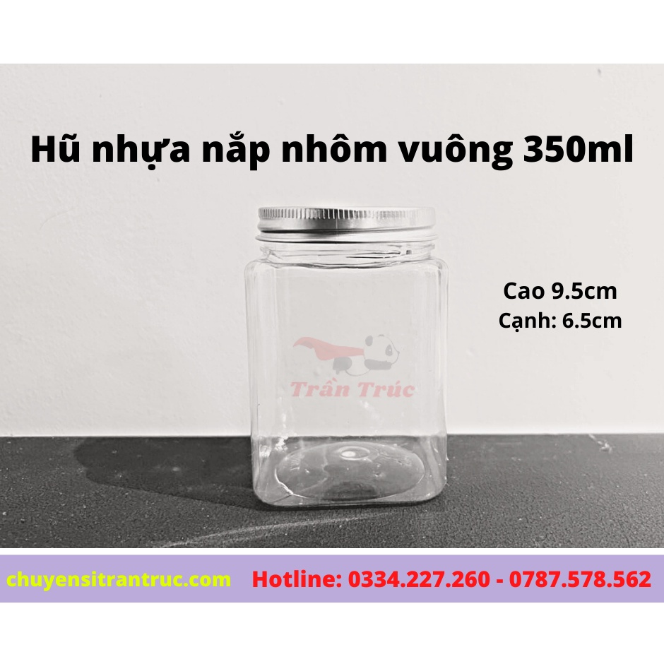 [HÀNG SẴN] Hũ nhựa nắp nhôm vặn vuông 300ml, Hộp nhựa vuông 300ml đựng thực phẩm